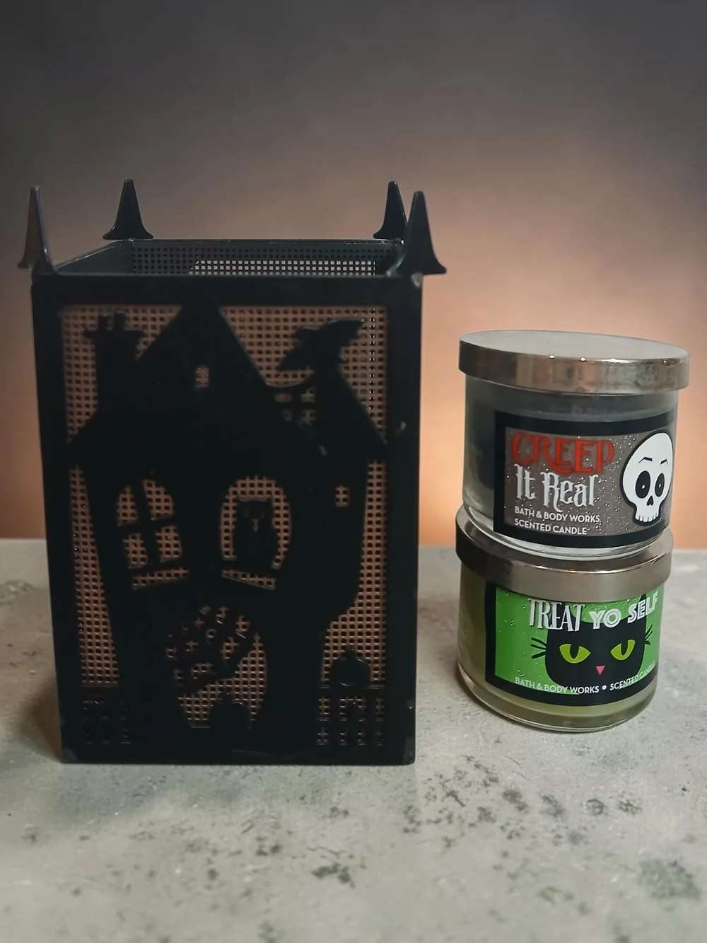 Halloween Pumpkin & Raven Reptile Mini Luminary And 2 Mini Candles